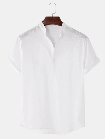 High quality cotton linen men summer comfortable shirt single colour simple casual short sleeve casual blouse Hawaii half button up