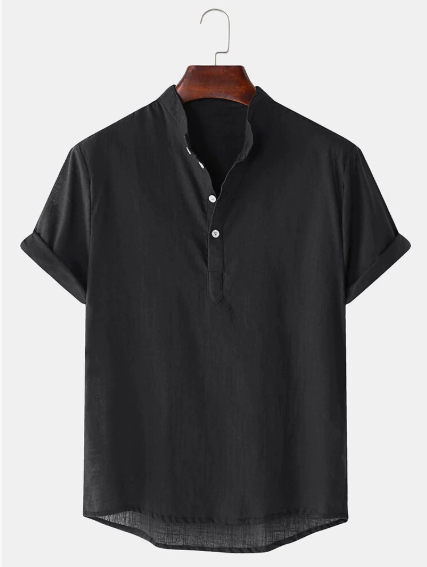 High quality cotton linen men summer comfortable shirt single colour simple casual short sleeve casual blouse Hawaii half button up