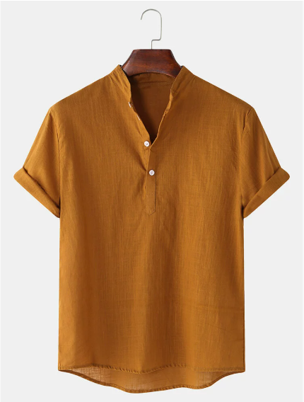High quality cotton linen men summer comfortable shirt single colour simple casual short sleeve casual blouse Hawaii half button up