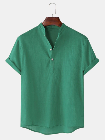 High quality cotton linen men summer comfortable shirt single colour simple casual short sleeve casual blouse Hawaii half button up