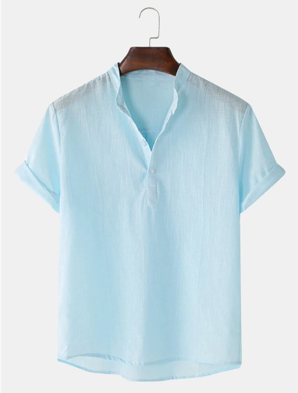 High quality cotton linen men summer comfortable shirt single colour simple casual short sleeve casual blouse Hawaii half button up