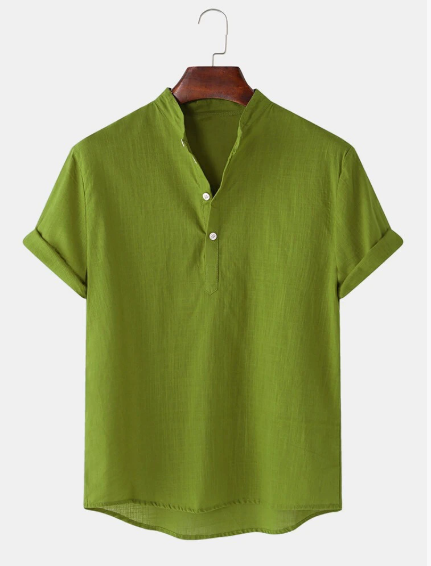 High quality cotton linen men summer comfortable shirt single colour simple casual short sleeve casual blouse Hawaii half button up