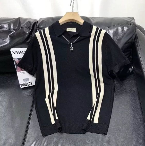 Fashion casual lapel solid color polo shirt casual knitted short sleeve men's summer new breathable trendy men's t-shirt
