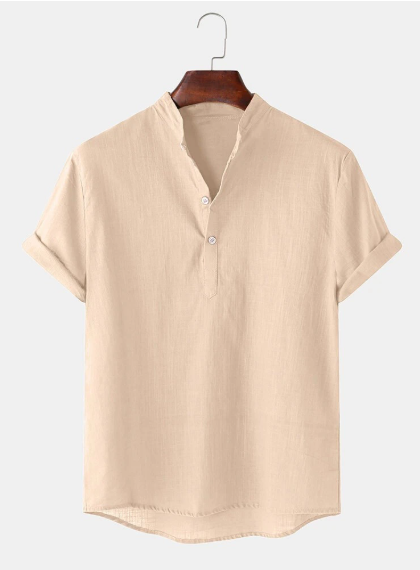 High quality cotton linen men summer comfortable shirt single colour simple casual short sleeve casual blouse Hawaii half button up