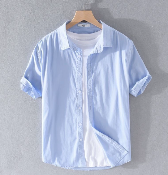 Cotton Linen Hot Sale Men Short Sleeve Shirts Summer Streetwear Solid Colour Stand Up Collar Casual Beach Style Plus