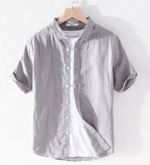 Cotton Linen Hot Sale Men Short Sleeve Shirts Summer Streetwear Solid Colour Stand Up Collar Casual Beach Style Plus