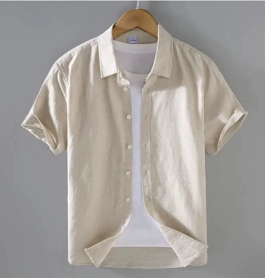 Cotton Linen Hot Sale Men Short Sleeve Shirts Summer Streetwear Solid Colour Stand Up Collar Casual Beach Style Plus