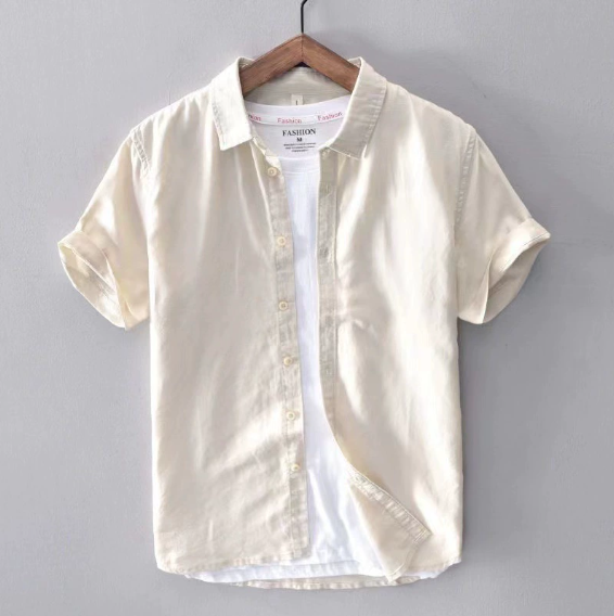 Cotton Linen Hot Sale Men Short Sleeve Shirts Summer Streetwear Solid Colour Stand Up Collar Casual Beach Style Plus