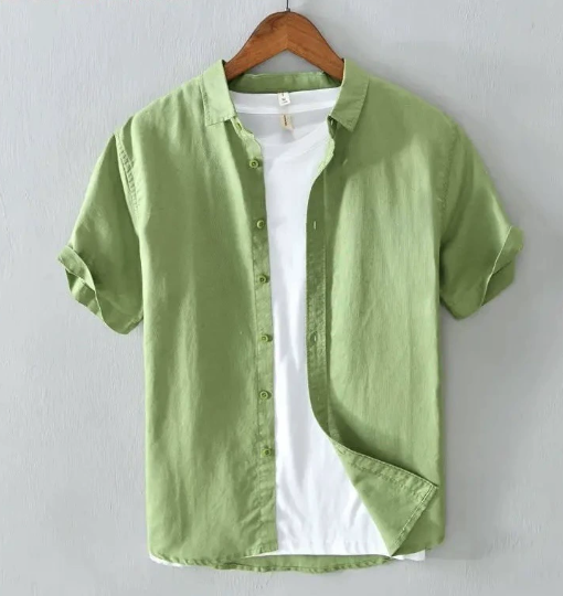 Cotton Linen Hot Sale Men Short Sleeve Shirts Summer Streetwear Solid Colour Stand Up Collar Casual Beach Style Plus