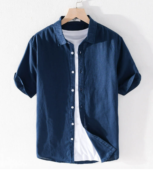 Cotton Linen Hot Sale Men Short Sleeve Shirts Summer Streetwear Solid Colour Stand Up Collar Casual Beach Style Plus
