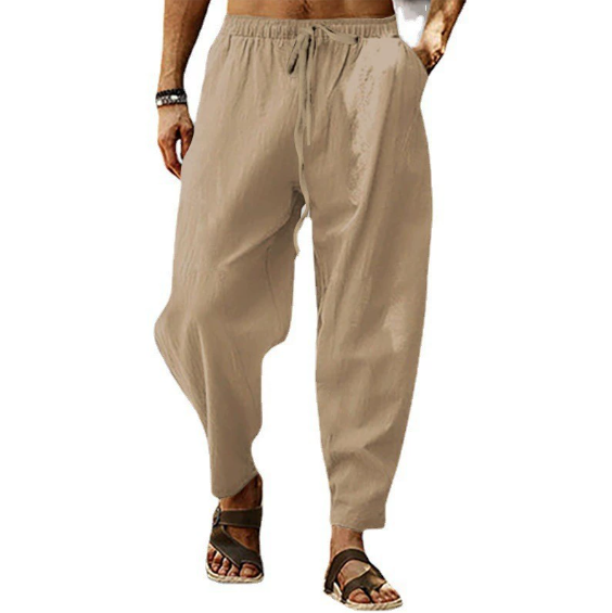 Cotton Linen Harem Pants Men Solid Elastic Waist Streetwear Joggers 2025, New Baggy Drop-crotch Trousers Casual Hip hop Pants men