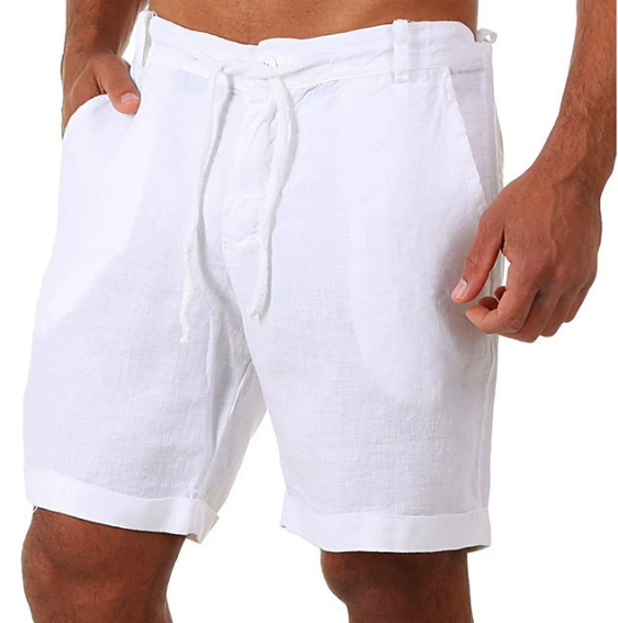 New Men's Cotton Linen Shorts Summer Solid Breathable Linen Sweatpants Male Drawstring Gym Fitness Shorts Casual Streetwear