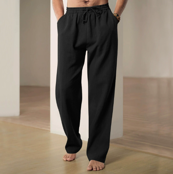 2025 Spring and Summer Men's Wide Leg Pants Thin Breathable Cotton and Linen Loose Casual Sports Pants Sweatpants