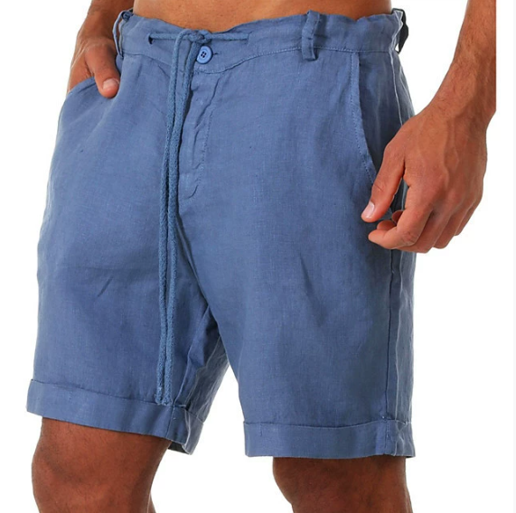 New Men's Cotton Linen Shorts Summer Solid Breathable Linen Sweatpants Male Drawstring Gym Fitness Shorts Casual Streetwear