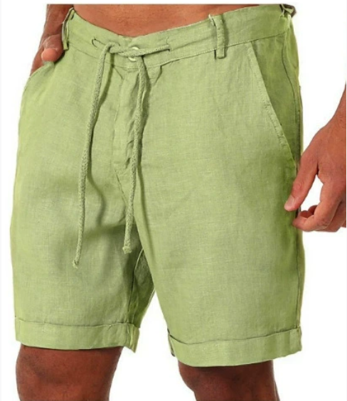 New Men's Cotton Linen Shorts Summer Solid Breathable Linen Sweatpants Male Drawstring Gym Fitness Shorts Casual Streetwear