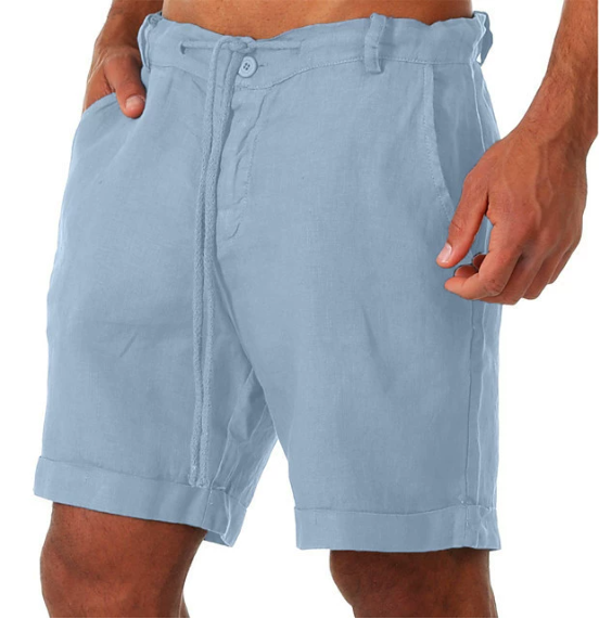 New Men's Cotton Linen Shorts Summer Solid Breathable Linen Sweatpants Male Drawstring Gym Fitness Shorts Casual Streetwear