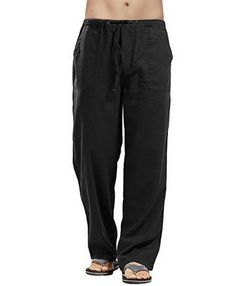 Men Cotton Linen Trousers Summer Solid Colour Breathable Linen Trousers Men Casual Elastic Waist Fitness Trousers