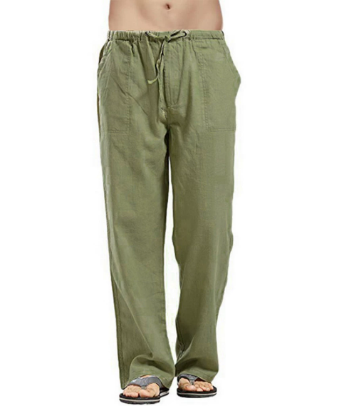 Men Cotton Linen Trousers Summer Solid Colour Breathable Linen Trousers Men Casual Elastic Waist Fitness Trousers