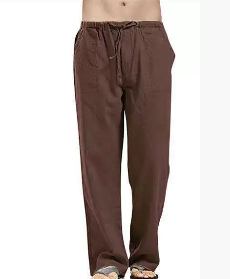 Men Cotton Linen Trousers Summer Solid Colour Breathable Linen Trousers Men Casual Elastic Waist Fitness Trousers