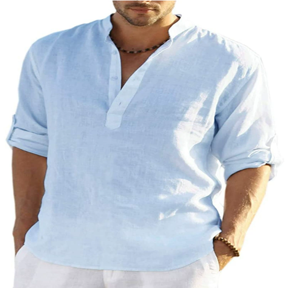New Men's Casual Blouse Cotton Linen Shirt Loose Tops Long Sleeve T Shirt Spring Autumn Casual Handsome Men's Shirts