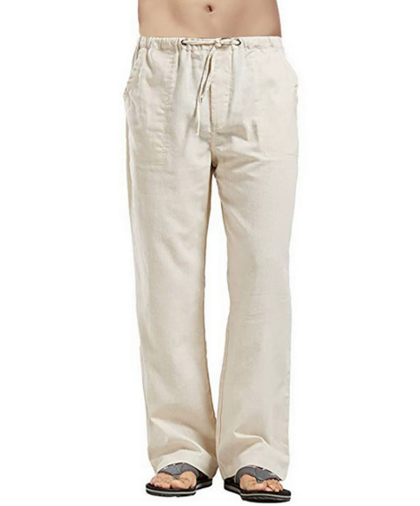 Men Cotton Linen Trousers Summer Solid Colour Breathable Linen Trousers Men Casual Elastic Waist Fitness Trousers