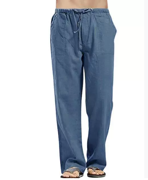 Men Cotton Linen Trousers Summer Solid Colour Breathable Linen Trousers Men Casual Elastic Waist Fitness Trousers