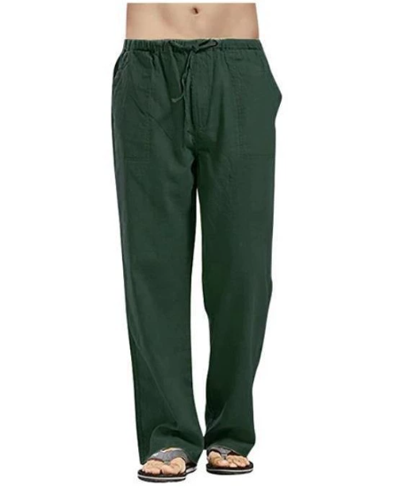 Men Cotton Linen Trousers Summer Solid Colour Breathable Linen Trousers Men Casual Elastic Waist Fitness Trousers