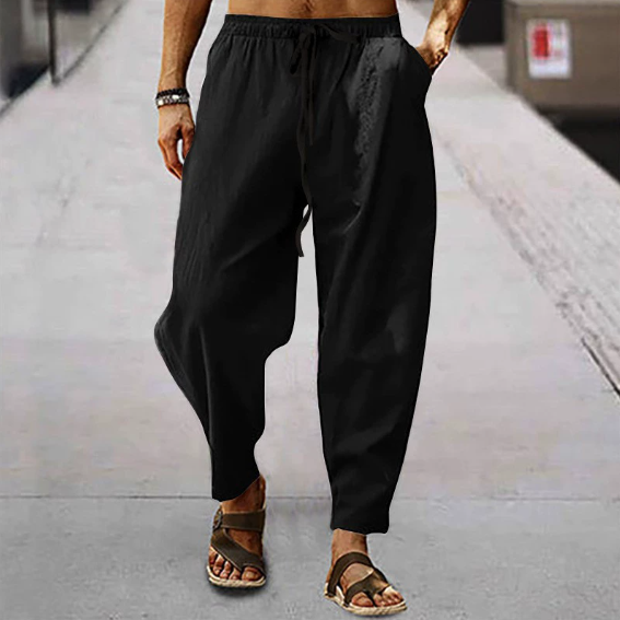 Cotton Linen Harem Pants Men Solid Elastic Waist Streetwear Joggers 2025, New Baggy Drop-crotch Trousers Casual Hip hop Pants men