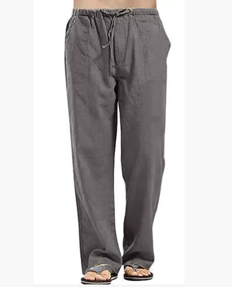 Men Cotton Linen Trousers Summer Solid Colour Breathable Linen Trousers Men Casual Elastic Waist Fitness Trousers