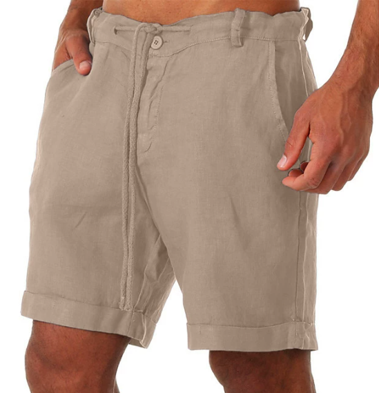 New Men's Cotton Linen Shorts Summer Solid Breathable Linen Sweatpants Male Drawstring Gym Fitness Shorts Casual Streetwear