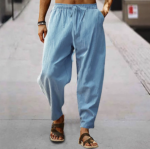 Cotton Linen Harem Pants Men Solid Elastic Waist Streetwear Joggers 2025, New Baggy Drop-crotch Trousers Casual Hip hop Pants men