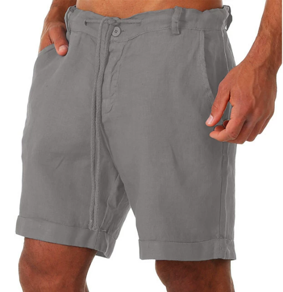 New Men's Cotton Linen Shorts Summer Solid Breathable Linen Sweatpants Male Drawstring Gym Fitness Shorts Casual Streetwear