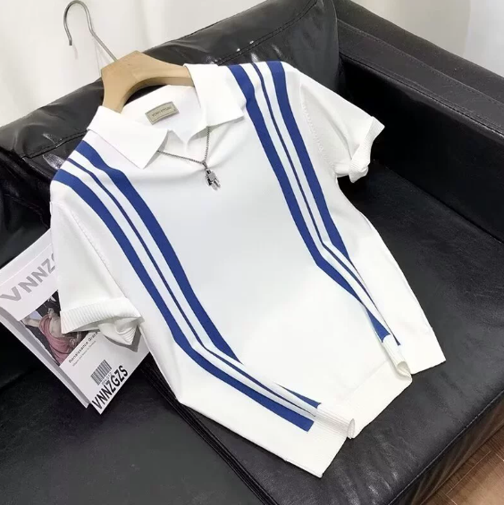 Fashion casual lapel solid color polo shirt casual knitted short sleeve men's summer new breathable trendy men's t-shirt