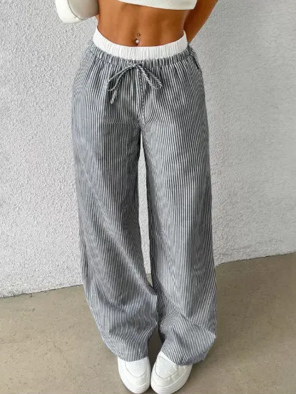 Ladies regulated holiday, casual, elegant, fashionable, outdoor sports, striped Japanese trousers