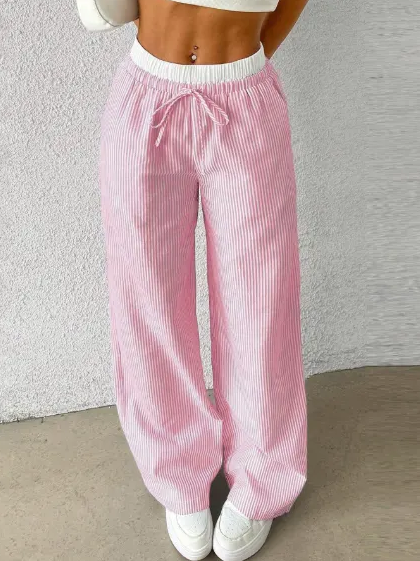 Ladies regulated holiday, casual, elegant, fashionable, outdoor sports, striped Japanese trousers