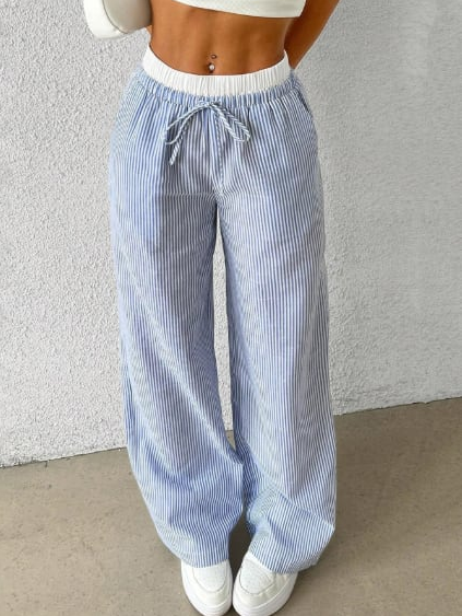 Ladies regulated holiday, casual, elegant, fashionable, outdoor sports, striped Japanese trousers