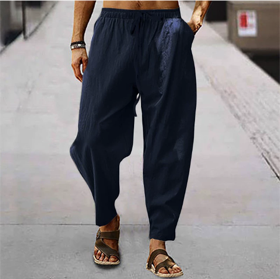 Cotton Linen Harem Pants Men Solid Elastic Waist Streetwear Joggers 2025, New Baggy Drop-crotch Trousers Casual Hip hop Pants men