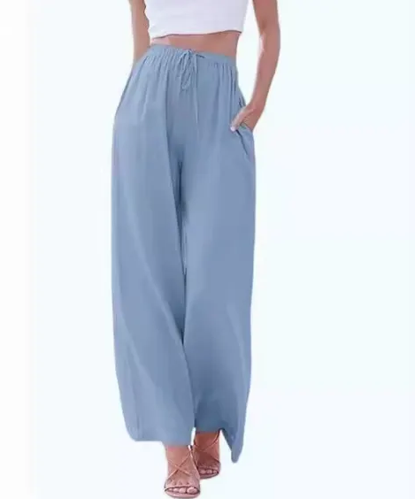 Women's summer trousers with wide leg, loose beach trousers with pockets, linen material, long trousers, female customers love them
