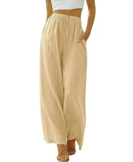 Women's summer trousers with wide leg, loose beach trousers with pockets, linen material, long trousers, female customers love them