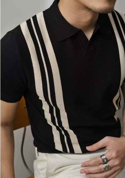 Fashion casual lapel solid color polo shirt casual knitted short sleeve men's summer new breathable trendy men's t-shirt
