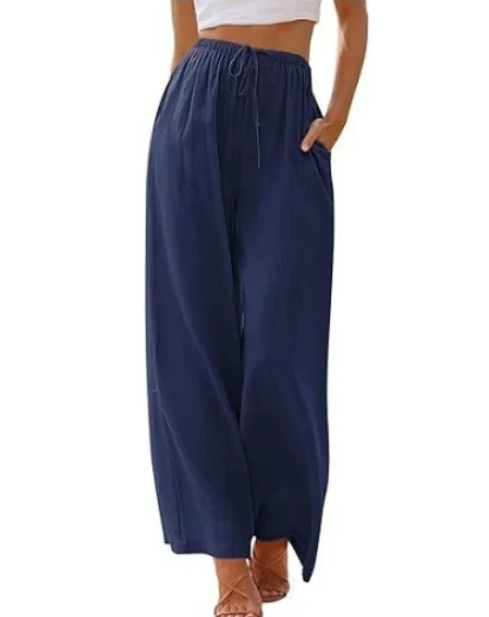 Women's summer trousers with wide leg, loose beach trousers with pockets, linen material, long trousers, female customers love them