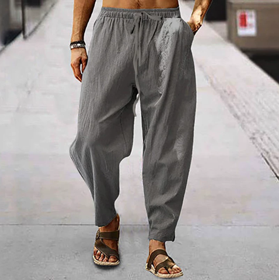 Cotton Linen Harem Pants Men Solid Elastic Waist Streetwear Joggers 2025, New Baggy Drop-crotch Trousers Casual Hip hop Pants men