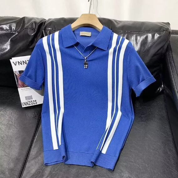 Fashion casual lapel solid color polo shirt casual knitted short sleeve men's summer new breathable trendy men's t-shirt