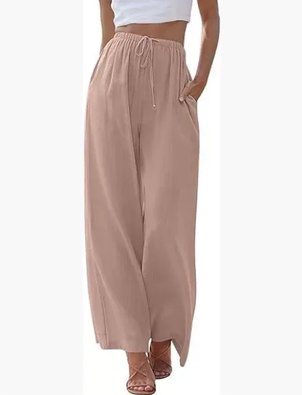 Women's summer trousers with wide leg, loose beach trousers with pockets, linen material, long trousers, female customers love them