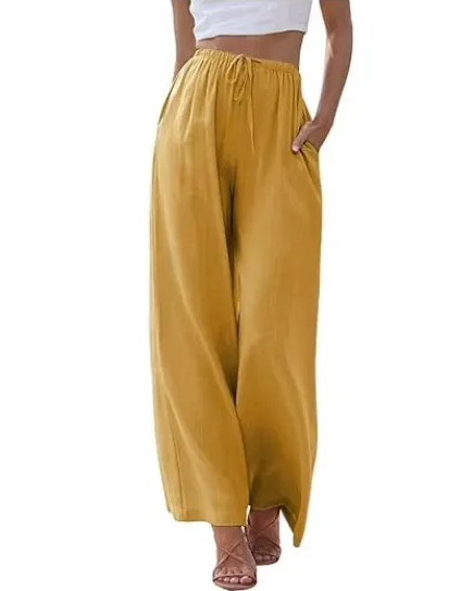 Women's summer trousers with wide leg, loose beach trousers with pockets, linen material, long trousers, female customers love them