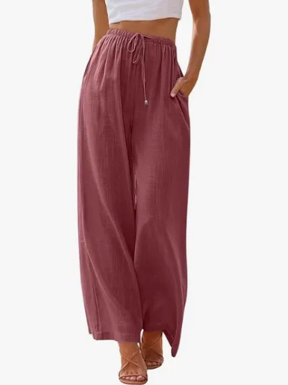 Women's summer trousers with wide leg, loose beach trousers with pockets, linen material, long trousers, female customers love them