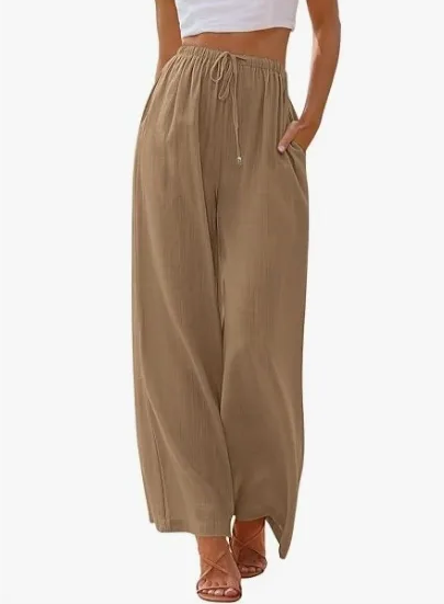 Women's summer trousers with wide leg, loose beach trousers with pockets, linen material, long trousers, female customers love them