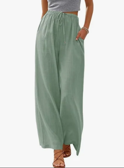 Women's summer trousers with wide leg, loose beach trousers with pockets, linen material, long trousers, female customers love them
