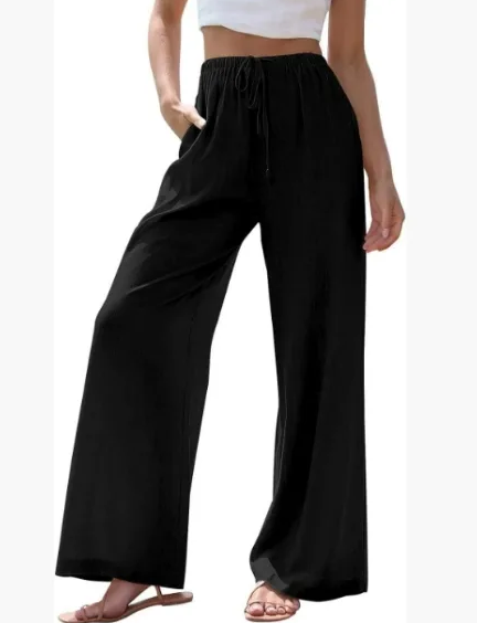 Women's summer trousers with wide leg, loose beach trousers with pockets, linen material, long trousers, female customers love them