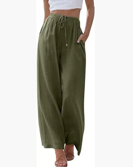 Women's summer trousers with wide leg, loose beach trousers with pockets, linen material, long trousers, female customers love them